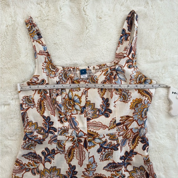 OLD NAVY Floral Linen Blend Smocked Midi Dress Cream Blue Mustard Medium - Picture 5 of 8